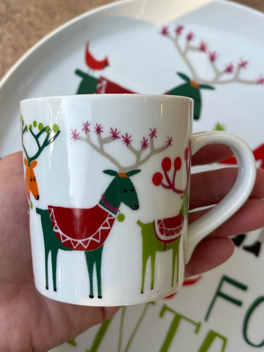 Crate&Barrel Jenny Bowers Christmas platter & mugs